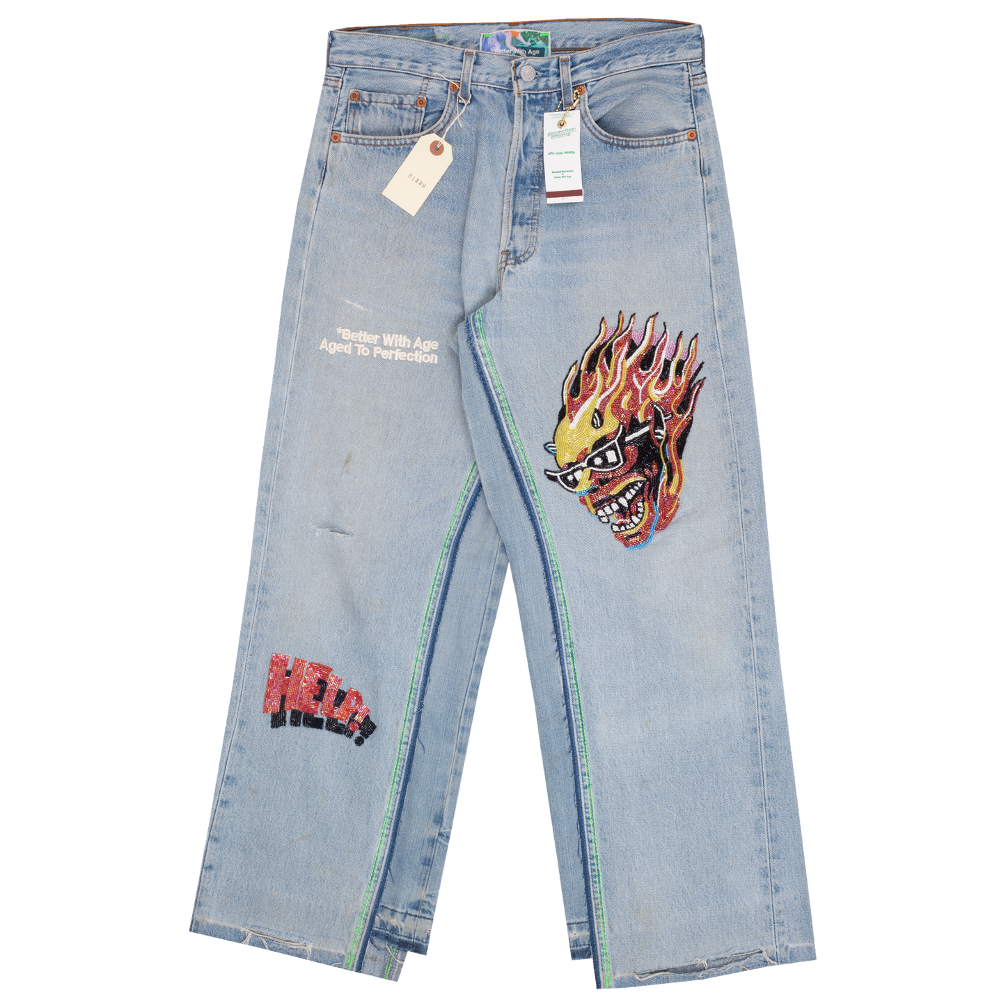 Sham Hand-Beaded Double-Wide Denim